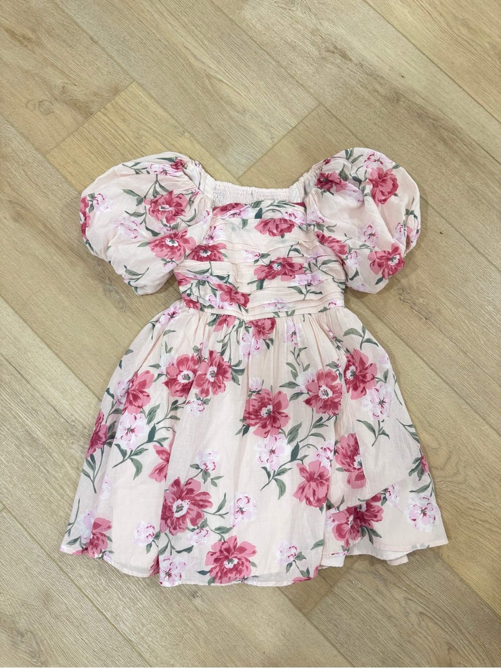Abercrombie & Fitch Girls 11/12 Emerson Floral Puff Sleeve Mini Dress Pink - Picture 2 of 2